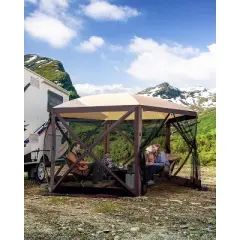 Gazebo Screen Tent 12x12 Ft 6 Sided Screen House Pop Up Canopy Tent with Mesh Windows, Wind Cloths, Mosquito Netting Quick Set Screened In Gazebo