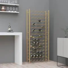 vidaXL Elegant Gold Metal Wine Rack - Freestanding Bottle Holder, Stores 96 Bottles, for Modern Home Bar/Kitchen Storage - 25.2" x 8.7" x 61.8"