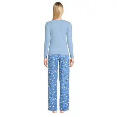 Lands' End Women's Tall Pajama Set Knit Long Sleeve T-Shirt and Flannel Pants
