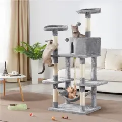 Yaheetech 59"H 4-Level Plush Cat Tree with Condos - Light Gray