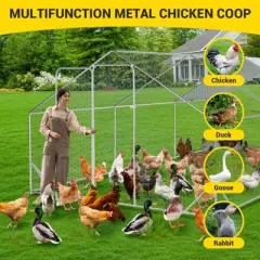 Chicken Coop, Large Metal Chicken Run - Walk in Poultry Cage with Waterproof Anti-UV Cover, Spire Roof for Outdoor Farm Use