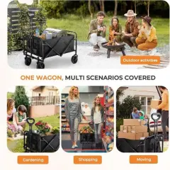 HTUTWOO Collapsible Wagon Cart, Mini Foldable Wagon with 2 Brakes, All Terrain Wagon for Outdoor Sports, Shopping, Camping