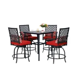 5pc Outdoor Set with Swivel Stools & Cushions & Square Metal Table - Captiva Designs