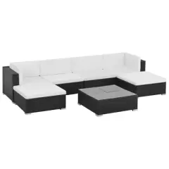 vidaXL 7 Piece Patio Lounge Set - Black Poly Rattan Garden Furniture - Includes Corner Sofas, Ottoman, Coffee Table & Soft Cushions for Outdoor Use
