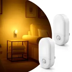 DORESshop 2-Pack 0.6W Plug-in Motion Sensor Night Lights, Half-Glow Horizontal Design, Amber 2000K, Adjustable 50%-100%, US Plug