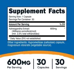 Nutricost Ashwagandha Root Extract Herbal Supplement 600mg, 30 Capsules - Vegetarian, GMO-Free, Gluten Free