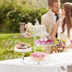 Round Cupcake Stand, 4-Tier Cupcake and 8-12" Cake Combo, Tiered Cupcake Tree Tower, Dessert Display Stand for Weddings/Birthday Parties