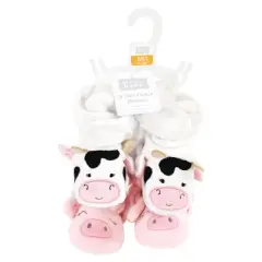 Hudson Baby Infant Girl Cozy Fleece Booties, Cow Pig, 0-6 Months