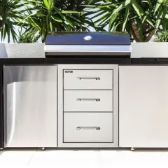 VEVOR 18x23 Inch Outdoor Kitchen Stainless Steel Triple Access BBQ Drawers with Chrome Handle, 18 x23 x 23 Inch,Silver