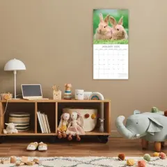 2026 Square Wall Calendar, Cute Bunnies, 16-Month Animals Theme with 180 Reminder Stickers (12x12 In)