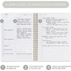 Simplified Daily Planner And Notebook With Hourly Schedule - Aesthetic Spiral To Do List Notepad to Organize Your Tasks at Work or School