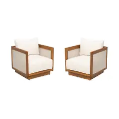 Christopher Knight Home Grath Patio Mid-Century Modern Acacia Wood Textilene Club Chair with Thick Cushion