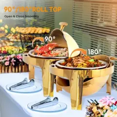 ROVSUN 6QT Round Chafing Dish Buffet Set, Roll Top NSF Stainless Steel Buffet Warmer Chafers Set with Thick Frame for Catering Party Weddings Dinner