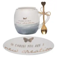 Transpac Ceramic Watercolor Mug with Spoon Perfect for Spring Home Decor and Drinkware