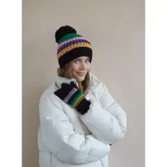 Shiraleah Vargas Multicolored Stripe Knit Beanie with Pom