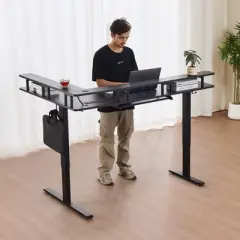 VEVOR L Shaped Desk, Electric Adjustable Height Corner Gaming Desk with Keyboard Tray and Dual Hooks, Heavy Duty L-Shaped Computer Table, Black