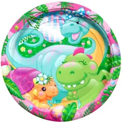 Treasures Gifted Girl Dinosaur Plates 9in - Girl Dinosaur Party Supplies - 16 Pack