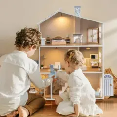 ROBOTIME Dollhouses, Rooms with 29 Realistic Accessories for Dolls, Nordic Style Gift for Kids Toddlers, White, 24.5"*10.6"*26"