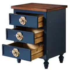 Sapphtopaz Farmhouse Nightstand with Unique Floral Knobs Handle Rustic End Table with 3 Drawers & Gourd Legs Night Stand for Bedroom,Living Room