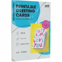 PPD Glossy Printable Greeting Cards with Envelopes 5.5x8.5" 10 sheets 240 gsm for Inkjet Printers