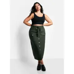 Rebdolls Women's Sierra Tie Belt Button Front Cargo Maxi Shift Skirt