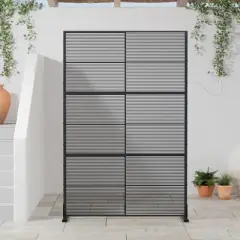 PexFix 72 in. x 47 in. Metal Freestanding Privacy Screen Garden Fence For Deck Patio Balcony Outdoor Privacy Panel Striped Pattern Black