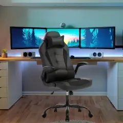 BestMassage Gaming Chair Office Chair Computer Desk Chair with Lumbar Support and Adjustable Headrest and PU Leather Gamer Chair for Adults