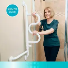 Stander Curve Grab Bar, Wall-mounted Safety Rail & Shower Bar for Seniors, White