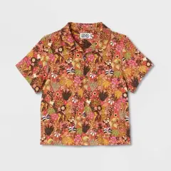 Latino Heritage Month Toddler Short Sleeve Woven Button-Down Shirt - Orange Floral