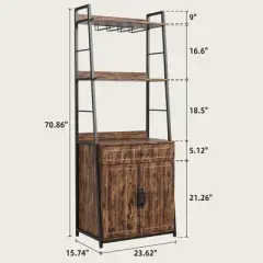 Bakers Rack with Drawer 70.8" Baker Rack with Cabinet Tall Bar Cabinet Industrial Kitchen Stand Large Microwave Storage Stand Freestanding Tall Bar