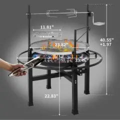 FURNIinspire Outdoor Grills, Griddles and Smokers Professional Round Charcoal Grill, Outdoor BBQ System for Patio, Black, 26.78"*24.6"*11.42"