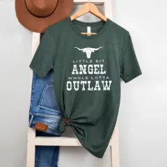 Simply Sage Market Little Bit Angel Horns Short Sleeve Garment Dyed Tee