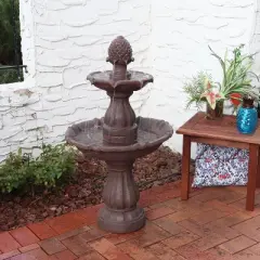 Sunnydaze 38"H Electric Polyresin and Fiberglass 2-Tier Curved Plinth Outdoor Water Fountain