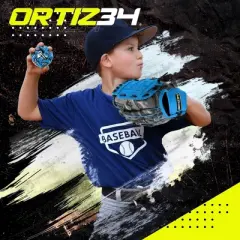 Ortiz34 Youth T-Ball Set, 25" Aluminum Bat (-10 Drop), Foam Core T-Ball, 9" Lightweight Glove, Graffiti Print (Blue/Black)