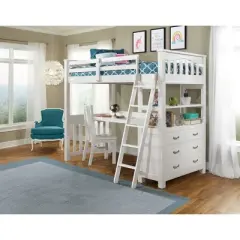 Twin Highlands Loft Bed with Desk and Chair White - Hillsdale Furniture