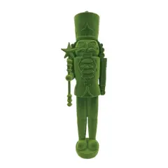 Transpac Green Flocked Resin Nutcracker Decorative Object for Christmas Tabletop Decor and Gift Giving