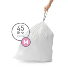 simplehuman 45L Code M Custom Fit Kitchen Trash Bag Liners 3 Quick-Dispense Packs - 60ct: 45 Liter Unscented Drawstring Bags