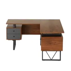 Reversible L Shaped Computer Desk with Drawers and File Cabinet Walnut - Techni Mobili
