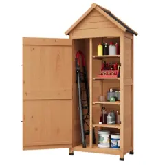 Outdoor Wooden Storage Shed, Vertical Tool Storage House with Shelves, Large Garden Tools Shed with Lockable Door for Backyard Garden Patio