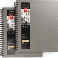 Arteza Watercolor Paper Pad, Spiral-Bound Hardcover, Gray, 9"x12" - 2 Pack