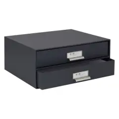 Bigso Birger 2-Drawer Fiberboard Document Box | Desktop Storage Drawers with Metal Label Holders