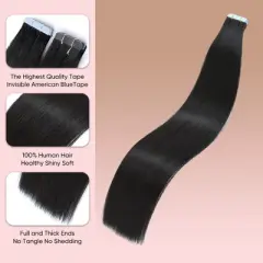 Jessie's Wig 16-26 Inch Tape In Hair Extensions 50g For Women Thin Hair Straight #1B 20 Pcs/Pack