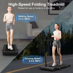 Portable Folding Treadmill, Small Walking Pad, Under Desk Running Machine with LED Display & Wide Belt for Home and Office