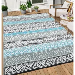 Outdoor Rugs 8x10 Waterproof Portable Camping Carpet, Reversible Outdoor Plastic Straw Rug