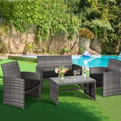 Tangkula 8-Piece Outdoor Patio Furniture Set Rattan Wicker Conversation Sofa Set Black