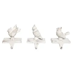 Transpac Iron Winter Bird Stocking Holder Set of 3 Christmas Home Decorations for Festive Holiday Cheer