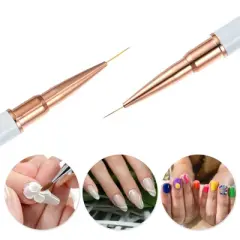 Unique Bargains Gel Polish Striping Double Ended Nail Art Brush White Gold Tone 1 Pc