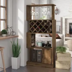 Wellster Wine Cabinet for 11 Wine Bottles and Stemware Rack - miBasics