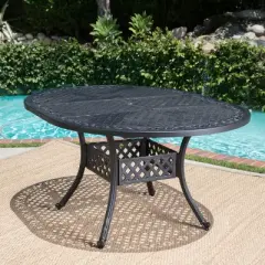 Garden Round Expandable Aluminum Dining Table,4-6 Seater Metal Hammered Finish,Outdoor Backyard Dining Table with Umbrella Hole-Coolbibila