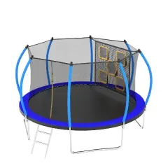 GDFStudio Guy Outdoor/Indoor Steel Ladder Round Trampoline with Enclosure and Toss Game Accessory